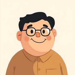 Obraz premium Cartoon illustration of a friendly smiling man wearing glasses.