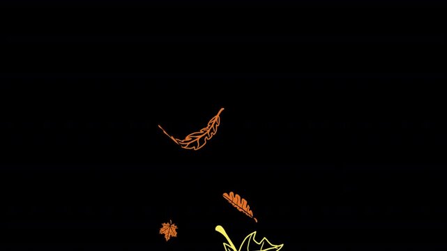 Coloful autumn leaves falling on a transparent alpha channel. Hand drawn stroke line scribble style.