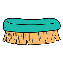 Hand drawn cartoon green cleaning brush on white background.