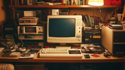 Vintage Computer Workspace with Retro Equipment