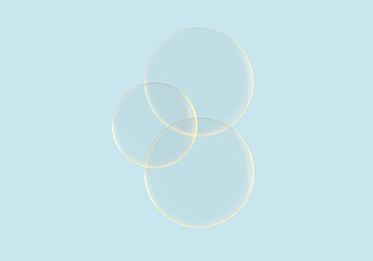 Abstract luminous circles, balls. Yellow color, blue background. 3d rendering on the theme of design, minimal style, minimalism, wallpaper.
