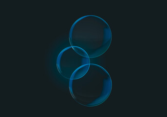 Abstract luminous circles, balls. Blue color, dark background. 3d rendering on the theme of design, minimal style, minimalism, wallpaper.