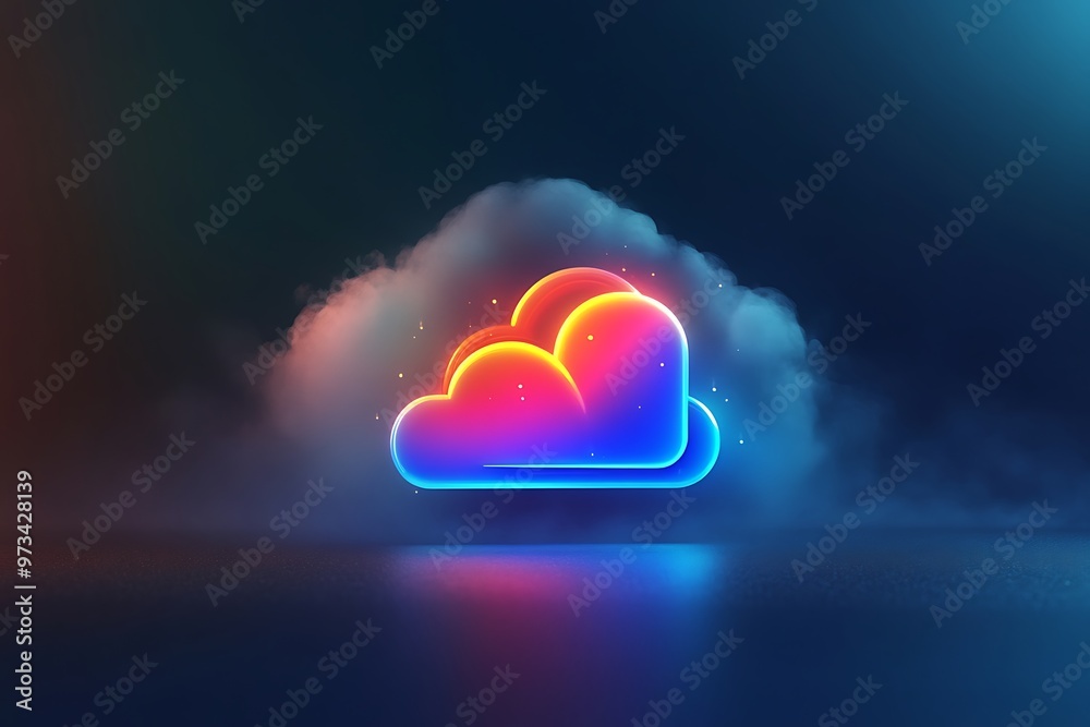 Sticker Neon Cloud Icon, Technology, Digital, Data, Network