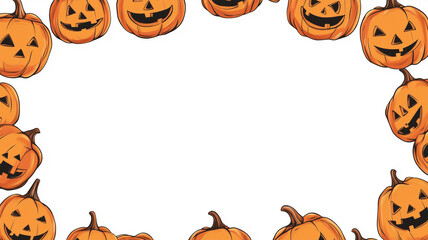 
cartoon halloween pumpkin sign border white background with jack-o-lantern border around the outside. Halloween mockup mock-up for invitation card, greeting card, publicity poster.
