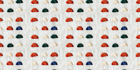 seamless minimalistic embroidery pattern of small calas, on a plain white linen