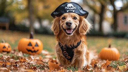 Dog in a pirate costume for Halloween