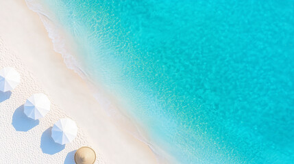 Obraz premium Relaxing beach scene with umbrellas and clear turquoise water