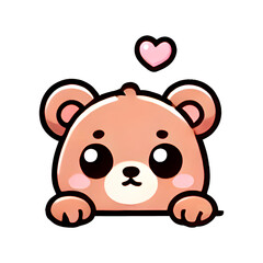 Obraz premium Cute playful bear cartoon illustrations on transparent background, peeking up high, logo characters for prints