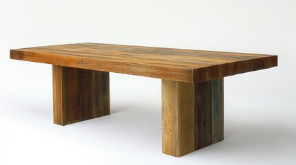 A modern dining table crafted from reclaimed wood with natural finishes
