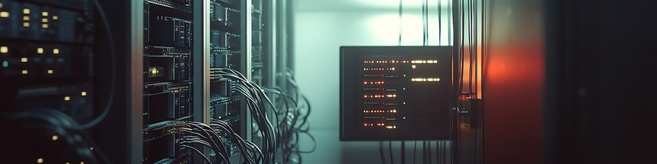 Server Room with Red Light and Cables