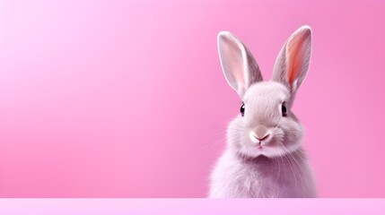 Obraz premium white rabbit on a pink background.