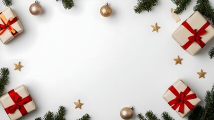 Christmas Gift Flat Lay with White Background