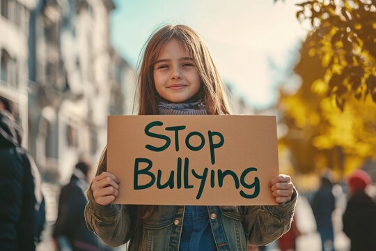 Anti bullying action: text stop bullying, call to end harmful behavior, promote kindness and respect, importance of standing up against intimidation and fostering a safe, supportive environment