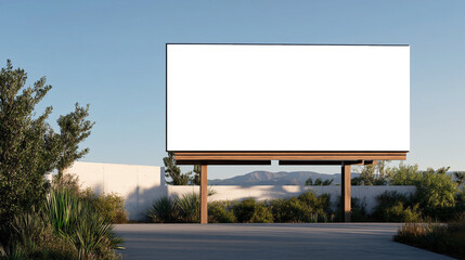Obraz premium Valla publicitaria al aire libre en paisaje de montaña al atardecer