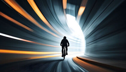 Cyclist in Motion Blurred Tunnel