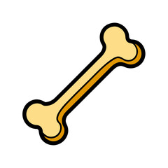 A bone is shown in a cartoon style. The bone is yellow and has a white tip. The bone is drawn in a way that makes it look like it is a cartoon bone