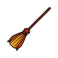 A yellow broomstick with a brown handle. The broomstick is drawn in a cartoon style. Scene is lighthearted and playful