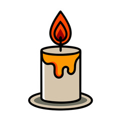 A candle with a yellow wax drips on it