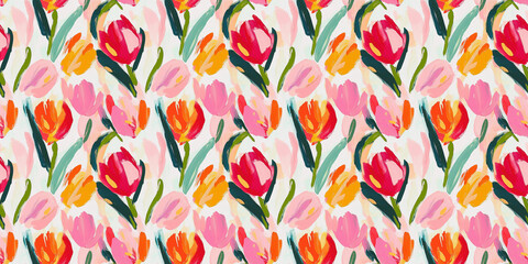 an abstract painting pattern of tulips on a white background