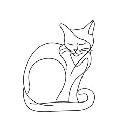 domestic cat, linear vector hand drawn illustration on white background