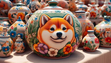 Töpferware mit einem Shiba Inu