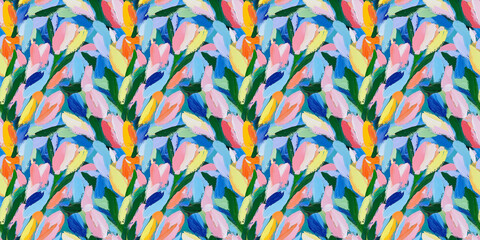 an abstract painting pattern of tulips in a style reminiscent of fauvism or early modernism