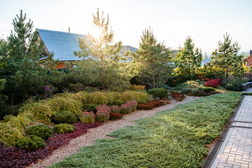 Experience the serene beauty of a garden pathway adorned with lush foliage and illuminated by the...