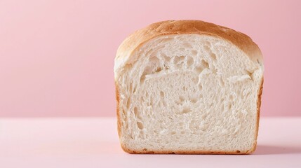 A loaf of buttermilk bread with a visible crumb structure on a pastel background. Studio food photography. Design for bakery, sandwich menu, or breakfast poster.

