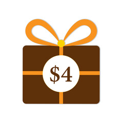gift box with ribbon and 4 dollar price symbol