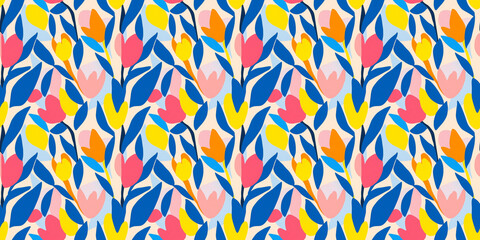a simple risograph print of an abstract illustration depicting tulips