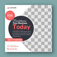 Business marketing agency promotion social media post template. Editable square banner design with place for the photo.