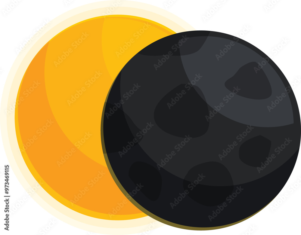 Wall mural illustration of a dark planet passing in front of the sun creating a partial eclipse