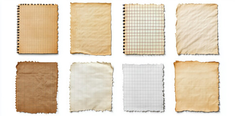 set of vintage notebook paper isolated on a white background. 