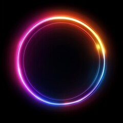 Obraz premium Abstract Colorful Neon Light Circle Frame on Black Background
