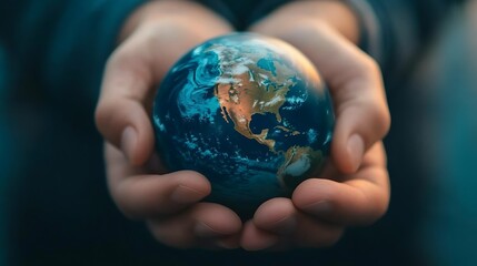 Hands holding a globe of the earth, representing care and protection for the planet