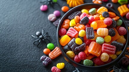 top view of Halloween colorful candies 