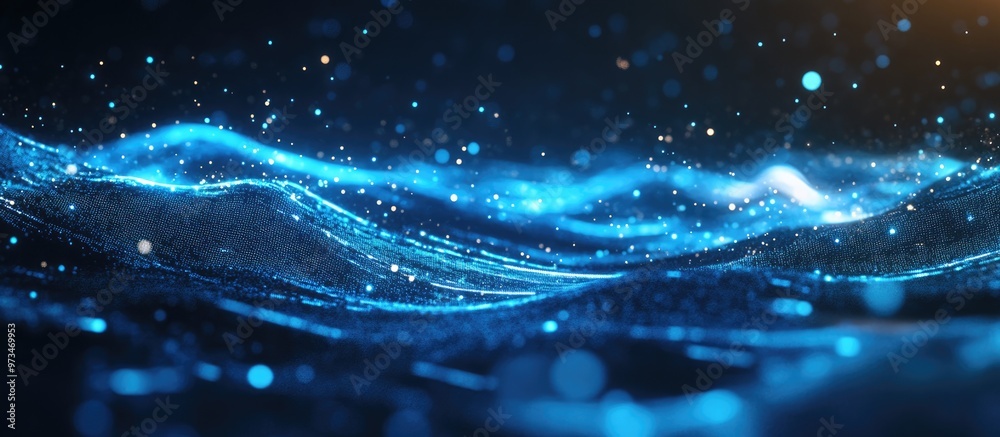Poster abstract blue wave light gradient texture background with digital elements representing ai technolog
