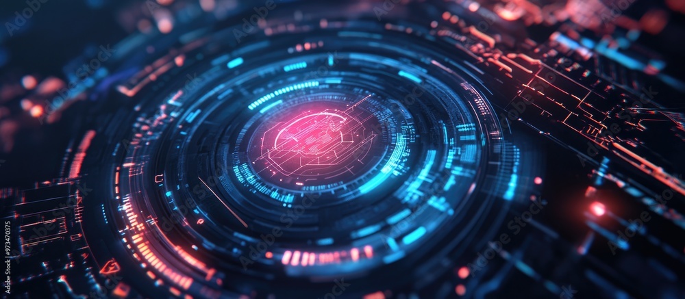 Poster futuristic technology ui featuring a hud interface with holographic elements representing artificial