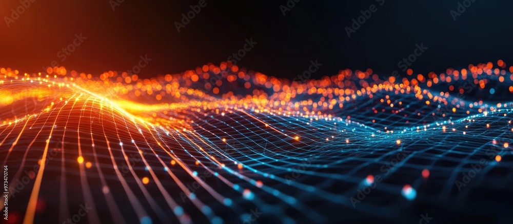 Poster abstract geometric background showcasing a global network connection with interconnected dots and li