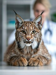 Obraz premium A Close-Up of a Lynx with Large Paws Resting on a Table