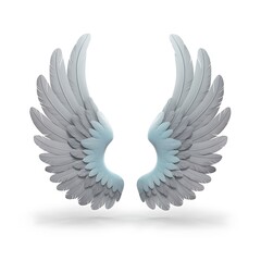 Pair of isolated angel wings with 3D feathers on white background, 3D Illustration, 3D Rendering