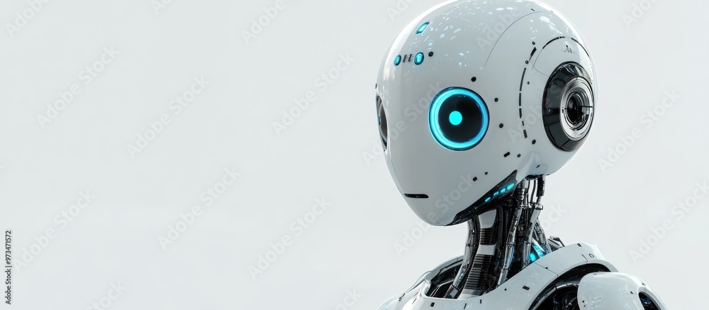 Poster futuristic robot design on a white background adding an element of fun to your creative projects 3d 