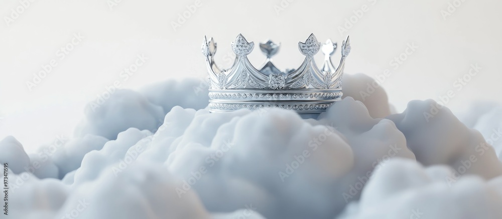 Poster cloud with a silver crown on a white background representation of optimal networking databases and c