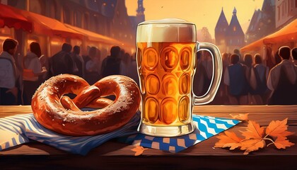 Oktoberfest Munich Beer and Pretzel
