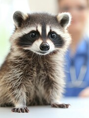 Fototapeta premium Close-up Portrait of a Young Raccoon with Black Eyes