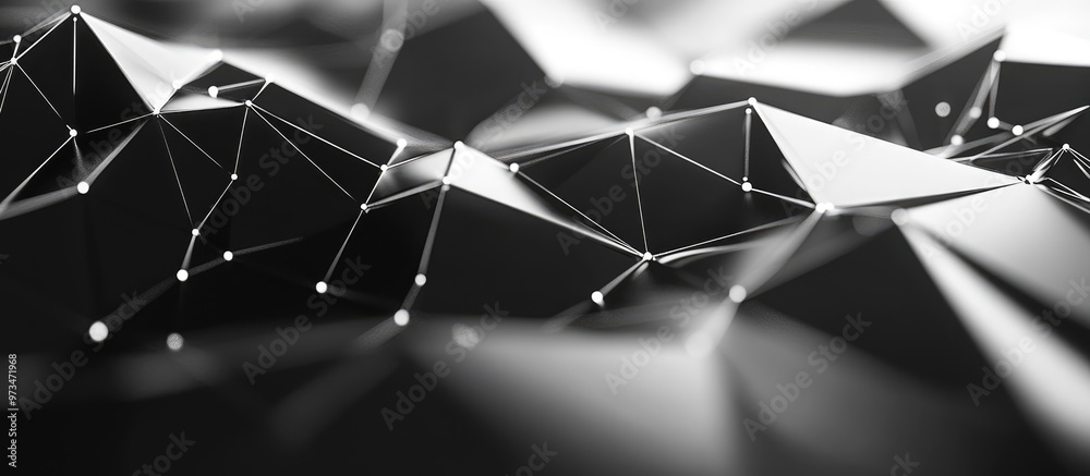 Poster black and white background featuring interconnected triangles dots and lines a modern polygonal desi