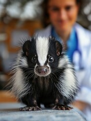 Naklejka premium Closeup of a Young Black and White Badger Facing the Camera