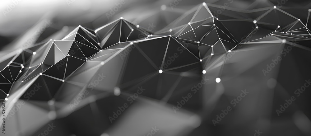 Poster abstract low poly background in shades of gray featuring interconnected dots and lines representing 