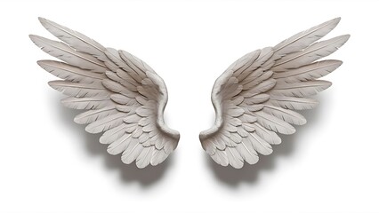 Obraz premium Pair of isolated angel wings with 3D feathers on white background, 3D Illustration, 3D Rendering