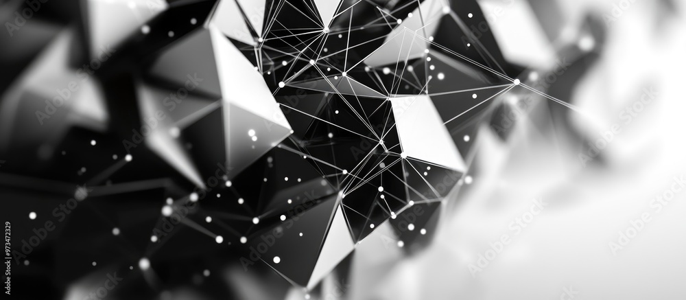 Poster black and white background featuring interconnected triangles dots and lines a modern polygonal desi